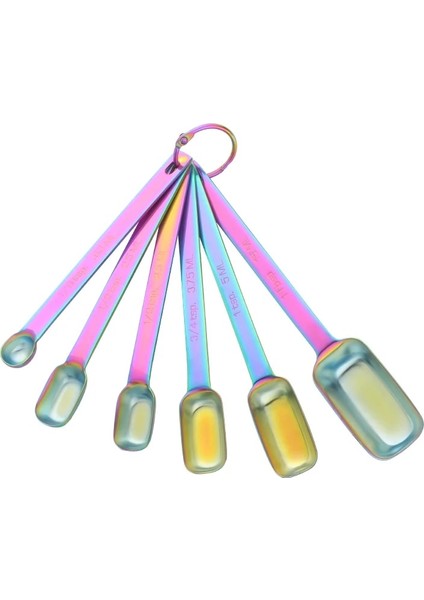 B Gökkuşağı No.0 Stili 6 Adet Ölçme Kaşığı Set Çay Kaşığı Kahve Şeker Kaşık Kek Pişirme Altın Ölçme Fincanları Mutfak Ölçme Kaşıkları Pişirme Araçları (Yurt Dışından)