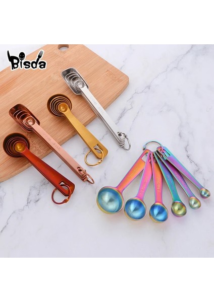 B Gökkuşağı No.0 Stili 6 Adet Ölçme Kaşığı Set Çay Kaşığı Kahve Şeker Kaşık Kek Pişirme Altın Ölçme Fincanları Mutfak Ölçme Kaşıkları Pişirme Araçları (Yurt Dışından) fırsatları