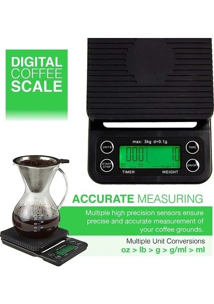 Siyah Stil 5kg Zamanlayıcılı Kahve Dijital Tartı, Dara Fonksiyonlu Yüksek Doğruluklu Mutfak Gıda Terazisi, 6.6lbkg Maksimum Yük, 0.1g Hassas Sensör (Yurt Dışından) modelleri