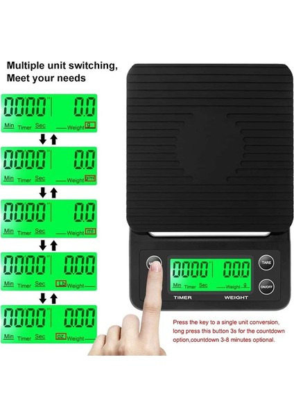 Siyah Stil 5kg Zamanlayıcılı Kahve Dijital Tartı, Dara Fonksiyonlu Yüksek Doğruluklu Mutfak Gıda Terazisi, 6.6lbkg Maksimum Yük, 0.1g Hassas Sensör (Yurt Dışından) indirimleri