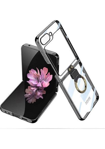 Galaxy Z Flip 6 Kılıf Zore Yüzüklü Kıpta Kapak-Siyah