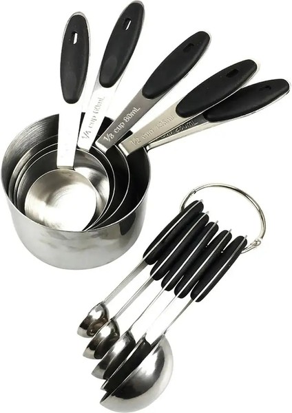 Siyah Stil 10 Parça Ölçme Fincanları Ölçme Kaşığı Seti Paslanmaz Çelik Ölçme Fincan Kaşığı Pişirme Için Çay Kahve Mutfak Ölçme Araçları (Yurt Dışından)