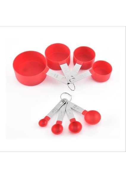 Kırmızı Stil 8 Adet Ölçme Kaşıklarıcup Seti Çay Kahve Ölçme Araçları Sıvı Un Pişirme Aksesuarları Mutfak Aletleri Paslanmaz Çelik Saplı (Yurt Dışından)