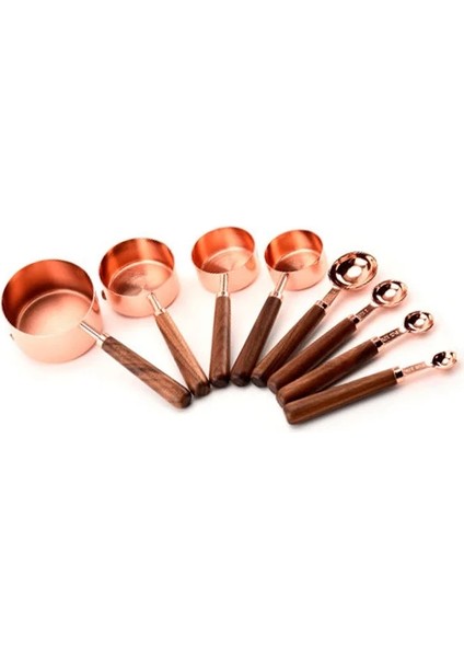 Ölçü Kabı Kaşık Stili Ölçme Fincanları ve Kaşıkları Mutfak Ölçme Fırın Aletleri Ceviz Ahşap Saplı Rose Gold Ölçü Kapları Kaşık (Yurt Dışından)