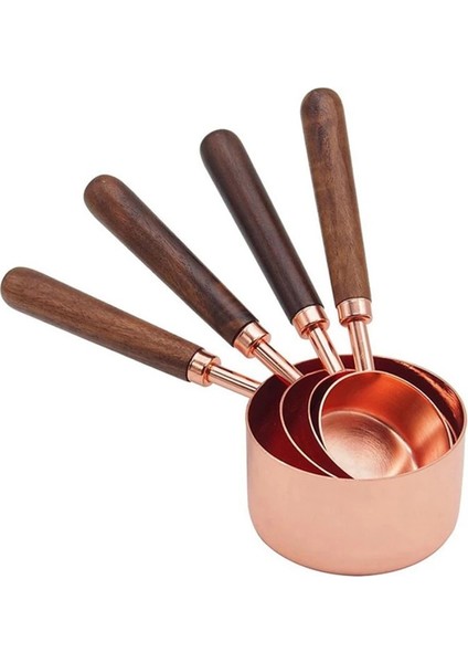 Ölçme Kabı Stili Ev Mutfak Yemek Barı Pişirme Araçları Ceviz Ahşap Saplı Bakır Kaplama Ölçme Bardakları Kaşık Kek Şeker Alet Takımı (Yurt Dışından)