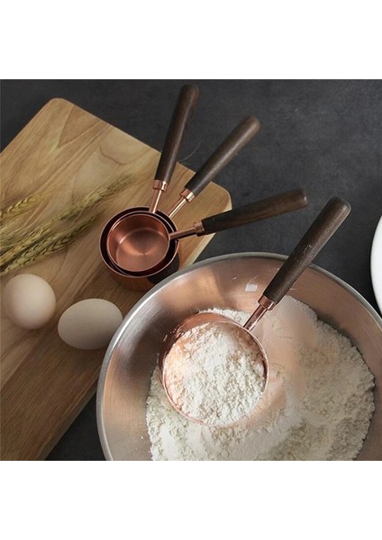 Ölçme Kabı Stili Ev Mutfak Yemek Barı Pişirme Araçları Ceviz Ahşap Saplı Bakır Kaplama Ölçme Bardakları Kaşık Kek Şeker Alet Takımı (Yurt Dışından) fiyatları