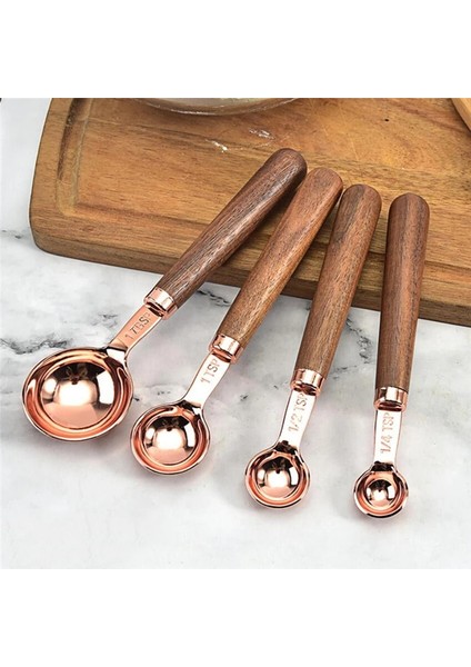 Ölçme Kabı Stili Ev Mutfak Yemek Barı Pişirme Araçları Ceviz Ahşap Saplı Bakır Kaplama Ölçme Bardakları Kaşık Kek Şeker Alet Takımı (Yurt Dışından) modelleri