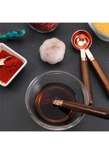 Ölçme Kabı Stili Ev Mutfak Yemek Barı Pişirme Araçları Ceviz Ahşap Saplı Bakır Kaplama Ölçme Bardakları Kaşık Kek Şeker Alet Takımı (Yurt Dışından) fırsatları