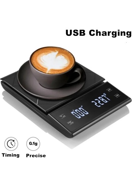 Koyu Haki Stili USB Şarj Elektronik Kahve Tartı Dijital Tartı Zamanlayıcı Akıllı Mutfak Terazisi Denge Ağırlık Ölçme Araçları LED Ekran (Yurt Dışından) fırsatları