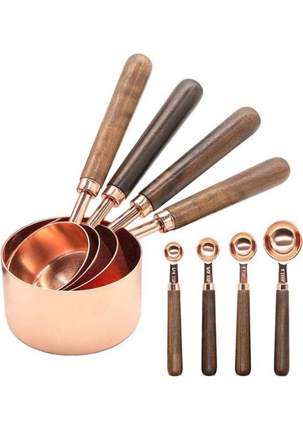 Ölçü Kabı Kaşık Stili Ölçme Fincanları ve Kaşıkları Mutfak Ölçme Fırın Aletleri Ceviz Ahşap Saplı Rose Gold Ölçü Kapları Kaşık (Yurt Dışından) fiyatları