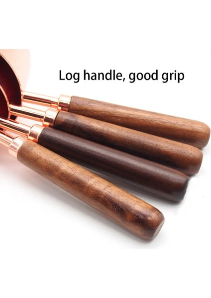 Ölçü Kabı Kaşık Stili Ölçme Fincanları ve Kaşıkları Mutfak Ölçme Fırın Aletleri Ceviz Ahşap Saplı Rose Gold Ölçü Kapları Kaşık (Yurt Dışından) fırsatları