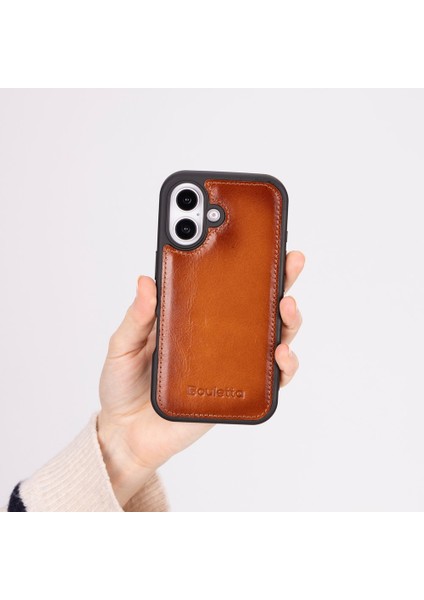 Apple iPhone 16 Uyumlu, Deri, El Yapımı Kılıf, Gölgeli Taba