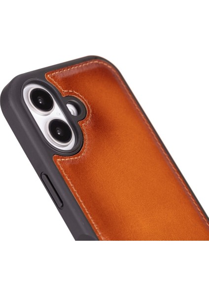 Apple iPhone 16 Uyumlu, Deri, El Yapımı Kılıf, Gölgeli Taba
