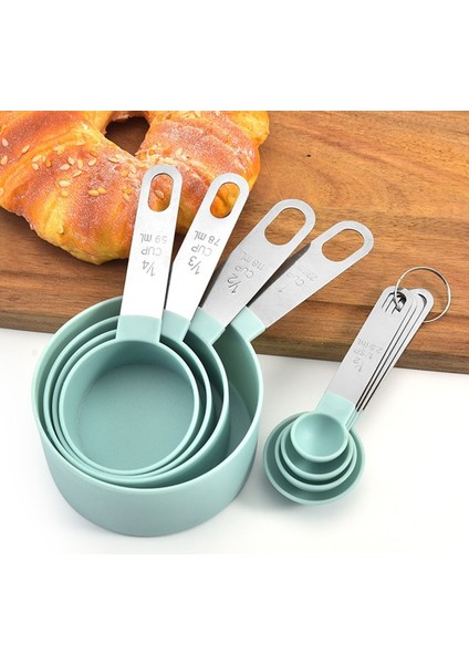 Gri-Fincan-4pcs Tarzı 4 Adetset Ölçme Kaşığı Paslanmaz Çelik Saplı Ölçme Fincan Mutfak Plastik Tartı Ölçme Kaşığı Seti Pişirme Araçları (Yurt Dışından)