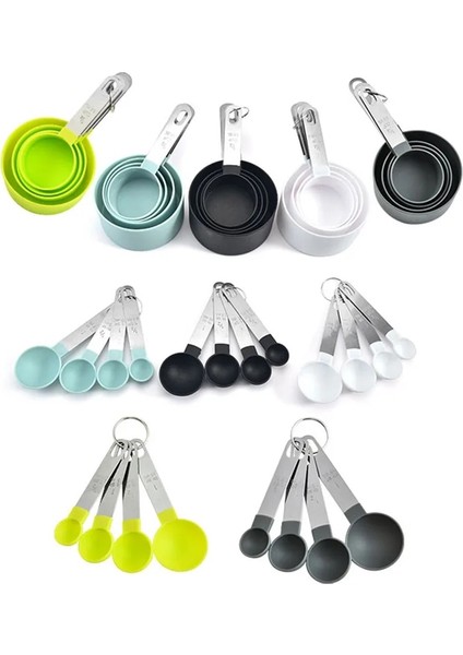 Gri-Fincan-4pcs Tarzı 4 Adetset Ölçme Kaşığı Paslanmaz Çelik Saplı Ölçme Fincan Mutfak Plastik Tartı Ölçme Kaşığı Seti Pişirme Araçları (Yurt Dışından)