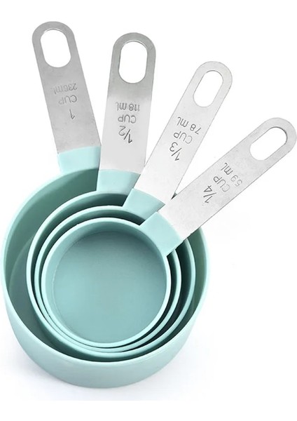Gri-Fincan-4pcs Tarzı 4 Adetset Ölçme Kaşığı Paslanmaz Çelik Saplı Ölçme Fincan Mutfak Plastik Tartı Ölçme Kaşığı Seti Pişirme Araçları (Yurt Dışından)