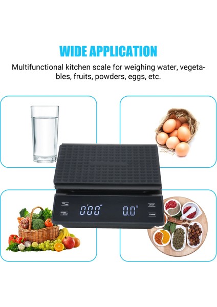 Siyah Stil 3kg 0.3g ~ 3kg Yüksek Hassasiyetli Dijital Tartı, Su Geçirmez LED Ekranlı, Arkadan Aydınlatmalı Taşınabilir Mutfak Terazisi Pişirme ve Kahve Tartısı (Yurt Dışından) fırsatları
