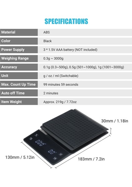 Siyah Stil 3kg 0.3g ~ 3kg Yüksek Hassasiyetli Dijital Tartı, Su Geçirmez LED Ekranlı, Arkadan Aydınlatmalı Taşınabilir Mutfak Terazisi Pişirme ve Kahve Tartısı (Yurt Dışından) indirimleri