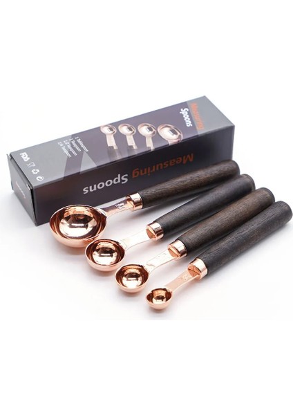 4 Adet Tarzı 4 Parça Ölçme Kaşığı Set Ceviz Sap Ölçüleri Premium Paslanmaz Çelik Ayna Pişirme Ölçmek Için Cilalı Fincan (Yurt Dışından)