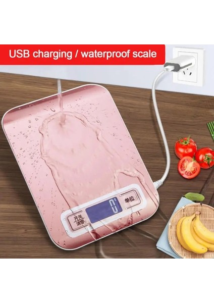 Gül Altın Tarzı 10KG 5kg ~ 10KGG Mutfak Terazisi Paslanmaz Çelik Şarj Edilebilir Tartı Gıda Diyet Dengesi Ölçme Elektronik Pişirme Terazileri (Yurt Dışından)