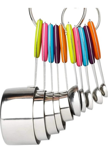 10 Adet Set Stili Paslanmaz Çelik Ölçme Fincan Kaşığı Ölçme Fincanları Ölçme Kaşık Seti Pişirme Çay Kahve Mutfak Aletleri Silikon Saplı (Yurt Dışından) fırsatları