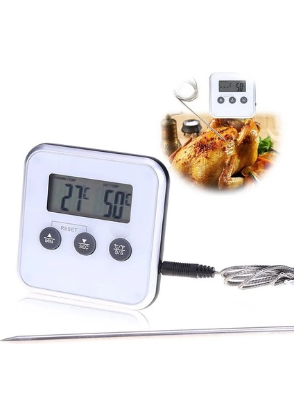 Mutfak Dijital Barbekü Gıda Termometresi Zamanlayıcı Fry Grill Gıda Et Süt Sıcaklık Ölçer Ölçer ile Prob Pişirme Barbekü Termometresi (Yurt Dışından)