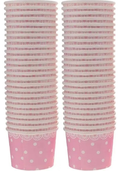Pembe Tarzı 50 Parça Dantel Nokta Desen Tek Kullanımlık Dondurma Kasesi Yoğurt Popsicle Kağıt Bardak Kapaksız Ev Gereçleri (Yurt Dışından)