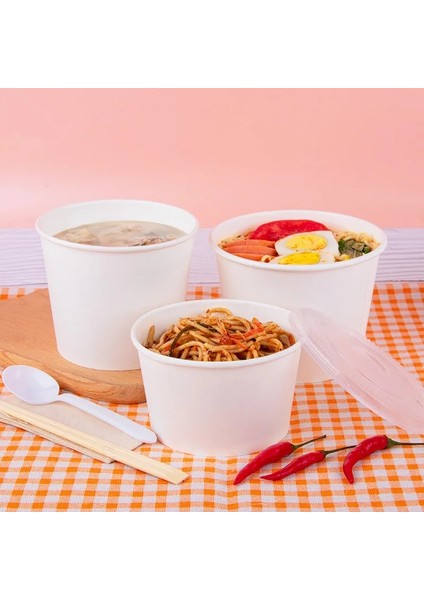 350ML Kapaksız Stil Ack Büyük Kapasiteli Beyaz Kağıt Kase Fast Food Saklama Tek Kullanımlık Gıda Paketi Plastik Kapak (Yurt Dışından)