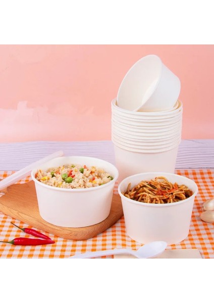350ML Kapaksız Stil Ack Büyük Kapasiteli Beyaz Kağıt Kase Fast Food Saklama Tek Kullanımlık Gıda Paketi Plastik Kapak (Yurt Dışından)