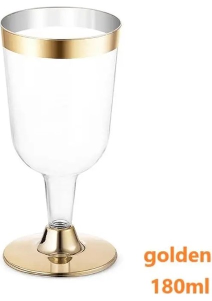 180ML Altın Stili 6 Adet 6 Adet Tek Kullanımlık Şampanya Flüt Bardakları Şarap Bardakları Bulaşık Makinesinde Yıkanabilir Beyaz Akrilik Şampanya Kadehi Şeffaf Şarap Kadehi (Yurt Dışından)