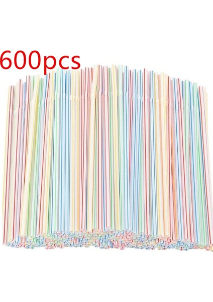 600 Adet Tarzı Adet Rietjes Tek Kullanımlık Plastik Içme Pipetleri Çok Renkli Çizgili Bükülebilir Dirsek Pipetleri Parti Etkinliği Paille Plastique (Yurt Dışından)