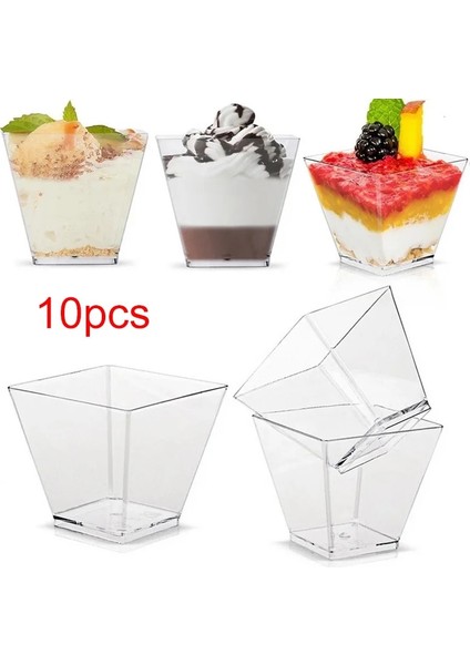 Şeffaf Bardak Stili Mini Kare Tatlı Bardağı Küp Yamuk Tek Kullanımlık Kaşık ile Bulaşık Tepsisi Kek Sosu Puding Bardakları Parti Mutfak Aksesuarları (Yurt Dışından) modelleri