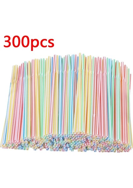 300 Adet Tarzı Lastic Içme Pipetleri 8 Inç Uzun Çok Renkli Çizgili Bedable Tek Kullanımlık Pipetler Parti Çok Renkli Gökkuşağı Samanı (Yurt Dışından)