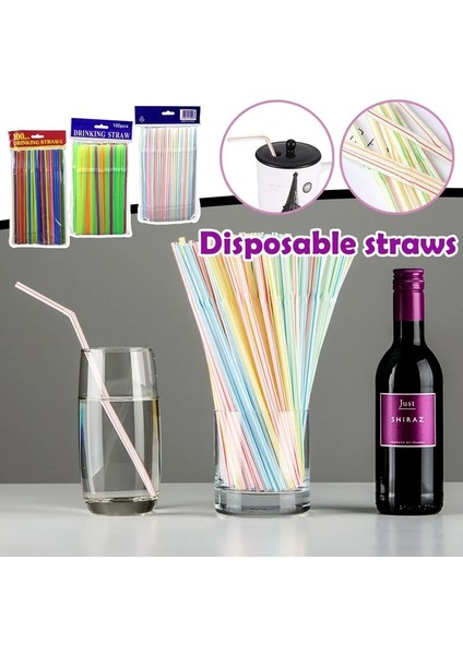 Bir Stil 300 Adet 5 Model Hasır Adet Tek Kullanımlık Plastik Pipet Mutfak Yemek Partisi Içecek Kokteyli Wegwerpbaar Rietjes (Yurt Dışından)