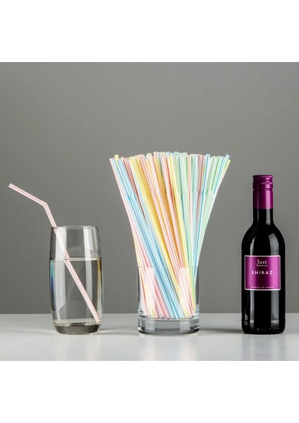 Renk Stili 100 Adet Tek Kullanımlık Pipetler Esnek Plastik Pipetler Çizgili Çok Renkli Gökkuşağı Pipetler Pipet Parti Bar Içecek Aksesuarları (Yurt Dışından) fiyatları