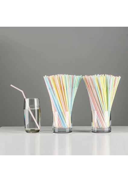 Renk Stili 100 Adet Tek Kullanımlık Pipetler Esnek Plastik Pipetler Çizgili Çok Renkli Gökkuşağı Pipetler Pipet Parti Bar Içecek Aksesuarları (Yurt Dışından) modelleri