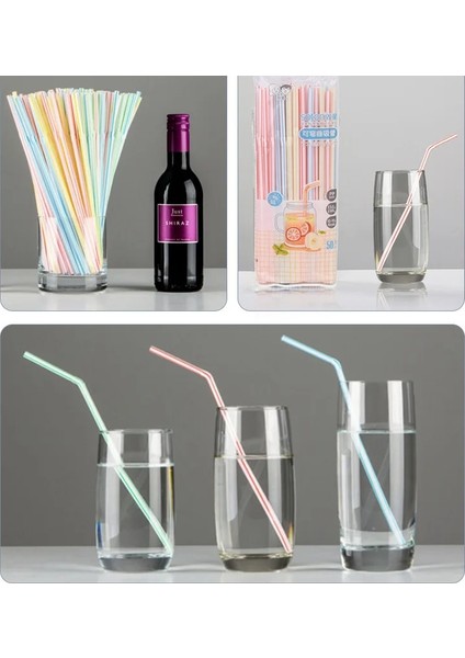 Renk Stili 100 Adet Tek Kullanımlık Pipetler Esnek Plastik Pipetler Çizgili Çok Renkli Gökkuşağı Pipetler Pipet Parti Bar Içecek Aksesuarları (Yurt Dışından) fırsatları