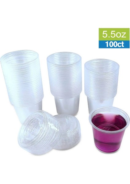 5.5 Oz Tarzı 100 Adet Tek Kullanımlık Plastik Bardak Kapaklı Şeffaf Plastik Jöle Yoğurt Mousse Reçel Baharat Bardağı Paketlenmiş Gıda Kabı (Yurt Dışından)