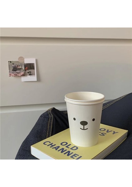 Büyük Burunlu Ayı Stili 50 Parça Adet Yumuşak Sevimli Kağıt Bardak Sert ve Kalın Tek Kullanımlık Su Bardağı Ingilizce Siyah Beyaz Ekose Plastik Bardak Sandık Çayı (Yurt Dışından)