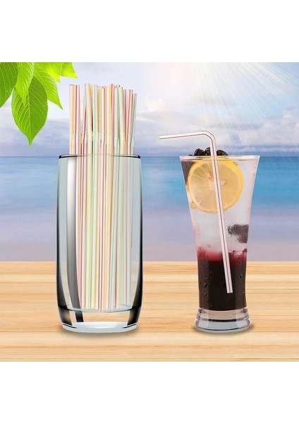 200 Adet Tarzı Tek Kullanımlık Plastik Içme Pipetleri Çok Renkli Çizgili Bükülebilir Dirsek Pipetleri Parti Olayı Benzeri Malzemeleri Renk Rastgele (Yurt Dışından)