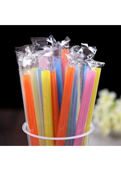 Renk 100 Adet Tarzı 19CM Süt Teasoy Pipet Süt ve Meyve Suyu Şeffaf Pipet Tek Tek Paketlenmiş Düz Pipet Çevre Dostu (Yurt Dışından)