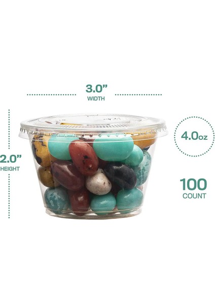 4 Oz Tarzı 100 Adet Kapaklı Tek Kullanımlık Plastik Bardak Jöle Yoğurt Mus Sos Çeşni Şeffaf Tart Kabı (Yurt Dışından)