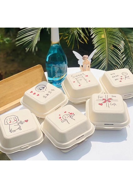 Cilt Stili 10 Parça Cs Tek Kullanımlık Bento Gıda Kapları Pişirme Tatlı Kek Çevre Koruma Aperatif Kutuları Mikrodalgada Ev Yemek Kutusu (Yurt Dışından)