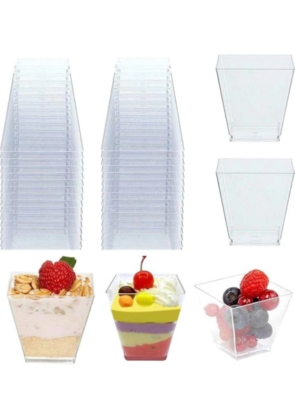 Trapez Stilini Temizle 50 Parça Tek Kullanımlık Plastik Bardaklar Şeffaf Dssert Kupası Çikolatalı Jöle Mousse 60MLML Için Şeffaf Trapez Yuvarlak Gıda Kabı (Yurt Dışından)