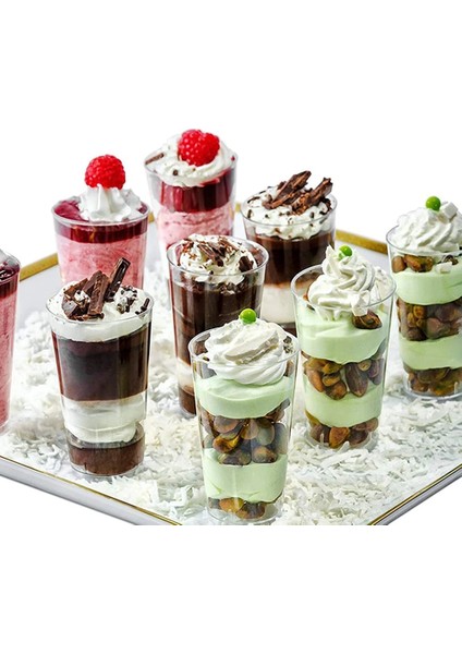 Trapez Stilini Temizle 50 Parça Tek Kullanımlık Plastik Bardaklar Şeffaf Dssert Kupası Çikolatalı Jöle Mousse 60MLML Için Şeffaf Trapez Yuvarlak Gıda Kabı (Yurt Dışından)