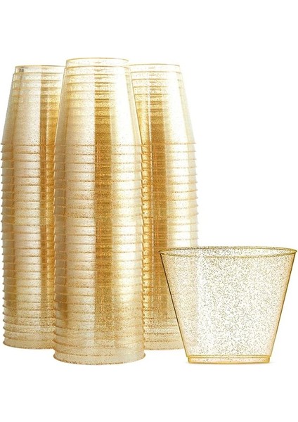 Gül Altın Tarzı 4 Adet Tek Kullanımlık Rose Gold Edge Sert Plastik Havacılık Bardağı Suyu Viski Bardağı Altın Tozu Zemin Dokusu Tatlı Bardağı Mus Bardağı (Yurt Dışından)