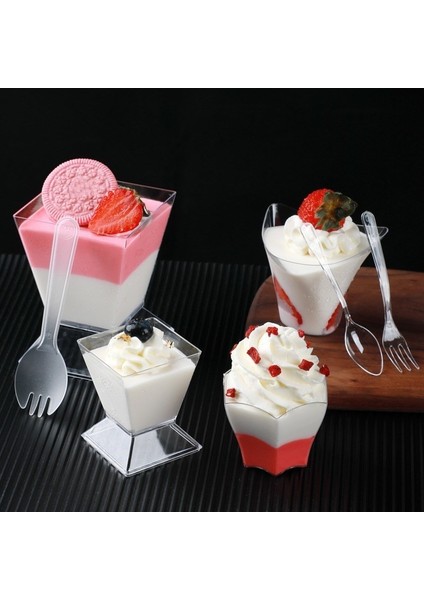 60ML Tarzı 10 Parça Tek Kullanımlık Plastik Bardaklar Jöle Yoğurt Mousses Tatlı Pişirme Için Şeffaf Porsiyon Şeffaf Trapez Gıda Kabı (Yurt Dışından) fiyatları