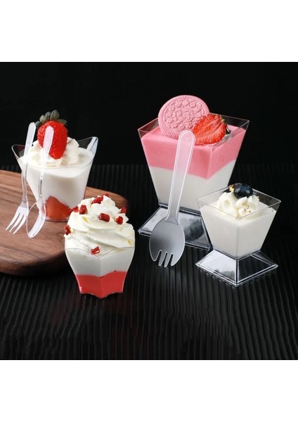 60ML Tarzı 10 Parça Tek Kullanımlık Plastik Bardaklar Jöle Yoğurt Mousses Tatlı Pişirme Için Şeffaf Porsiyon Şeffaf Trapez Gıda Kabı (Yurt Dışından) modelleri