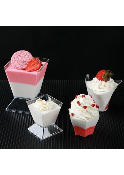 60ML Tarzı 10 Parça Tek Kullanımlık Plastik Bardaklar Jöle Yoğurt Mousses Tatlı Pişirme Için Şeffaf Porsiyon Şeffaf Trapez Gıda Kabı (Yurt Dışından) fırsatları