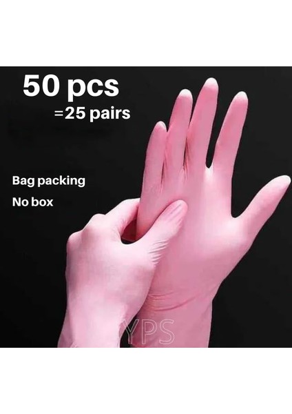 50 Adet Pembe Stil M Beden Adet Nitril Eldiven Tek Kullanımlık Mutfak Lateks Eldiven Ev Mutfak Laboratuvar Temizlik Eldivenleri Kek Araçları (Yurt Dışından)